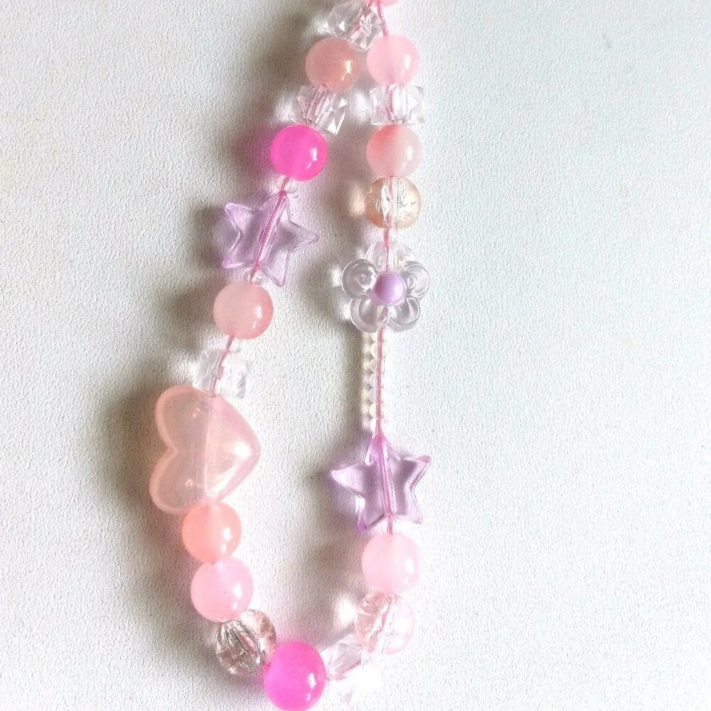 Pink Heart Star Sakura Beads Phone Charm
